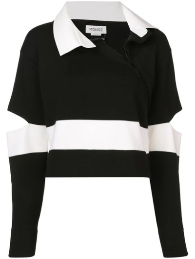 Monse Asymmetric Cutout Striped Wool Sweater In Black And White