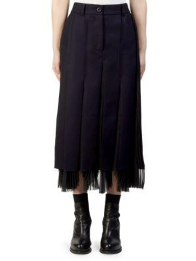 Sacai Melton Pleated Midi Skirt In Navy-black