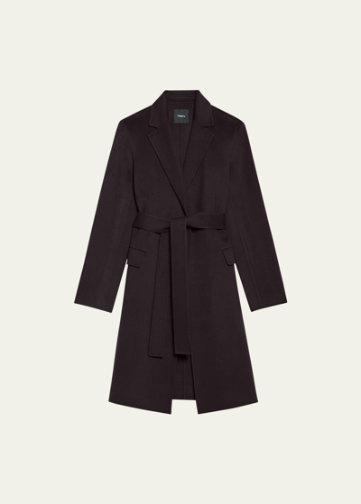 Theory New Divide Belted Wrap Trench Coat In Mink