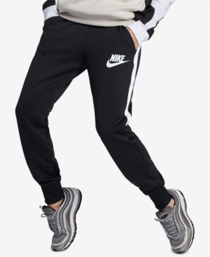 black nike pants with white stripe