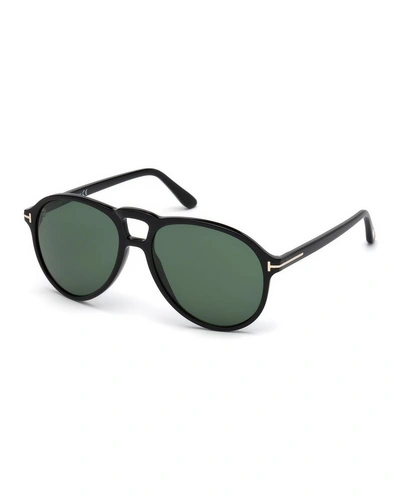 Tom Ford Men's Lennon 02 Round Acetate Sunglasses In Green/black
