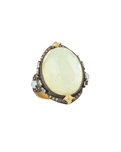 Armenta Old World Oval Opal Triplet Ring W/ Diamonds In Yellow/black