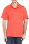 Tommy Bahama Royal Bermuda Standard Fit Silk Blend Camp Shirt In Bright Coral