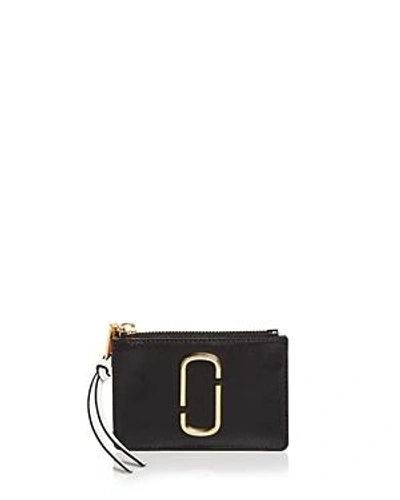 Marc Jacobs Top Zip Leather Multi Card Case In Black Baby Pink/gold