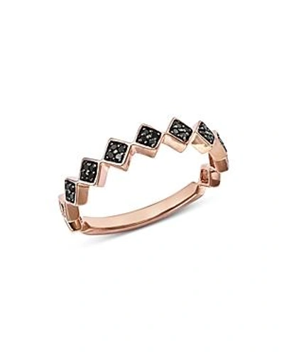 Bloomingdale's Black Diamond Geometric Stacking Ring In 14k Rose Gold, 0.10 Ct. T.w. - 100% Exclusive In Black/rose
