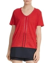 Maje Tyo Stitch-inset Linen Tee In Red