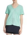 Maje Tyo Stitch-inset Linen Tee In Sea Green