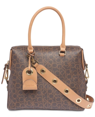 Calvin Klein Sabrina Signature Satchel In Brown Khaki/buff/gold