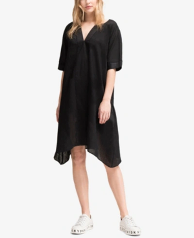 Dkny V-neck Linen Tunic Dress, Created For Macy's In Black