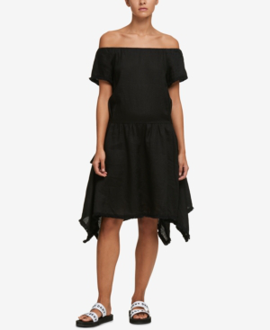 macy's off the shoulder black dress