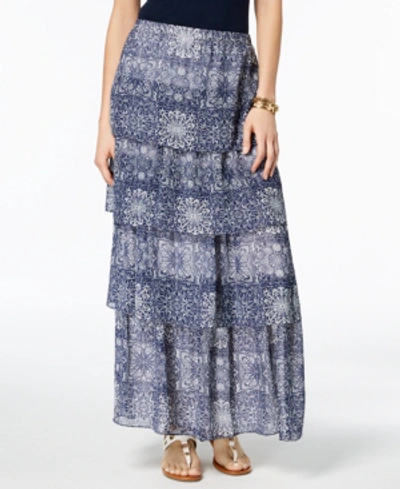Tommy Hilfiger Tiered Chiffon Maxi Skirt, Created For Macy's In Indigo Multi