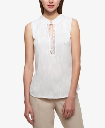 Tommy Hilfiger Tie-neck Lace-trim Shell In White