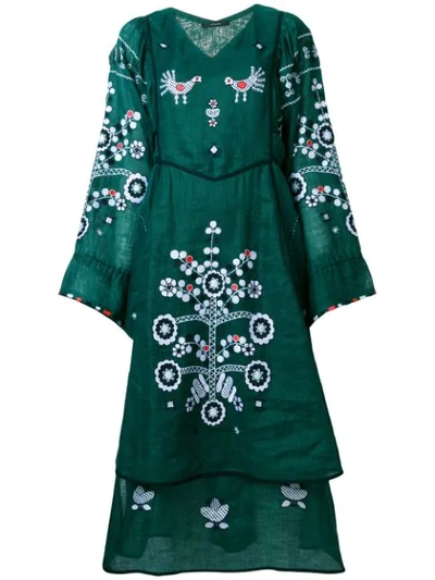 Vita Kin Embroidered Bohemian-style Midi Dress In Green
