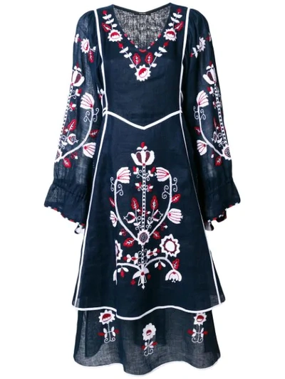 Vita Kin Embroidered Bohemian-style Midi Dress In Blue