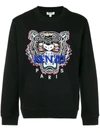 Kenzo Iconic Tiger Crewneck Cotton Sweatshirt In Black