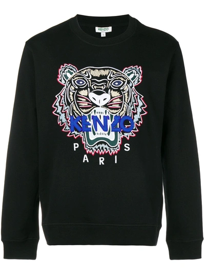 Kenzo Iconic Tiger Crewneck Cotton Sweatshirt In Black