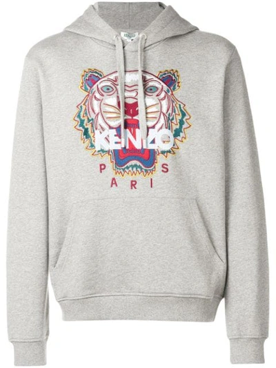 Kenzo Hooded Sweatshirt With Embroidered Tiger In Grey