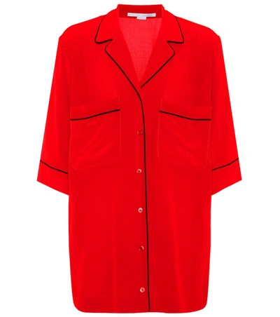 Stella Mccartney Piped-trim Red Silk-crepe Shirt