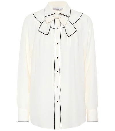 Valentino Bow Detail Silk Shirt In White