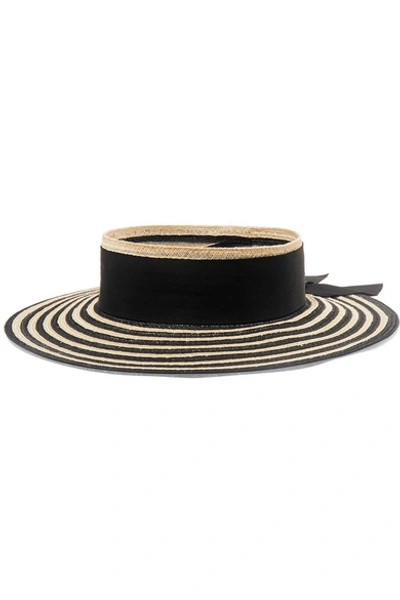 Eugenia Kim Lettie Grosgrain-trimmed Striped Straw Boater In Black