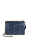 Saint Laurent Medium Sunset Monogram Croc-embossed Leather Chain Shoulder Bag In Navy