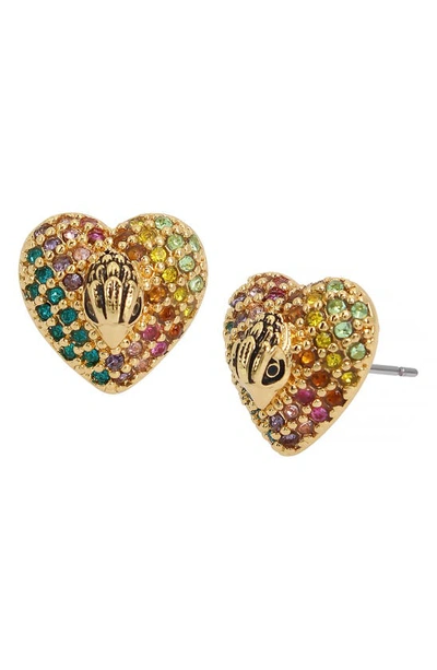 Kurt Geiger Signature Rainbow Stone Heart Stud Earrings In Multi