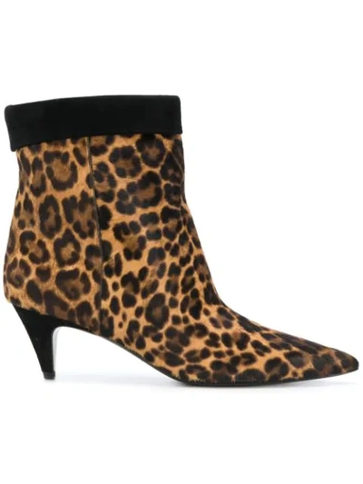 Saint Laurent Charlotte Leopard-print Calf-hair Ankle Boots In Beige