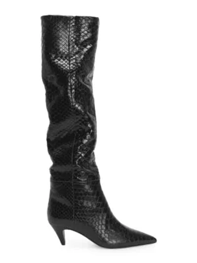 Saint Laurent Charlotte Python Slouch Boots In Black