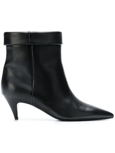 Saint Laurent Foldover Top Pointed Toe Ankle Boots In Black