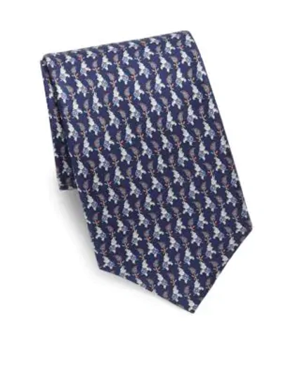 Ferragamo Elephant Print Silk Tie In Blue