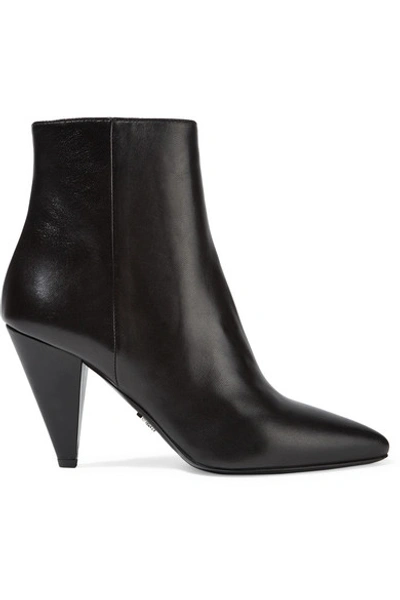 Prada Leather Ankle Boots In Black