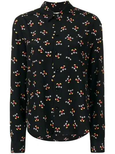 Saint Laurent Mickey Mouse Button-front Long-sleeve Silk Classic Blouse In Black