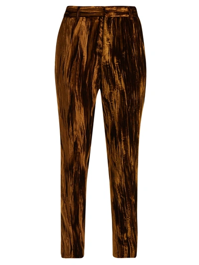 Saint Laurent Crinkled-velvet Straight-leg Pants In Gold