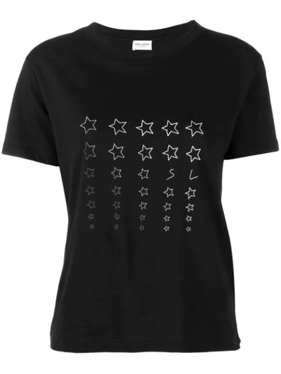 Saint Laurent Cotton Star Print T-shirt In Black