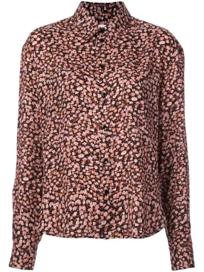 Saint Laurent Long-sleeve Button-front Tiny Floral-print Silk Shirt In Rose
