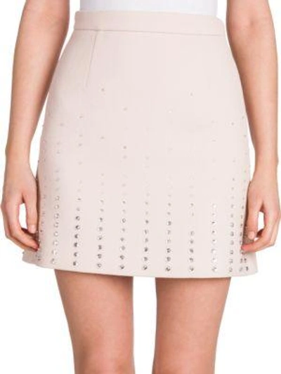 Miu Miu A-line Wool Crepe Mini Skirt W/ Crystal-studs Allover In Beige