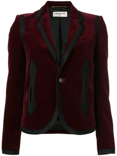 Saint Laurent Boxy Embroidered Velvet Blazer In Red