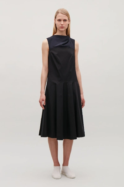 Cos Panelled High-neck Dress In Blue