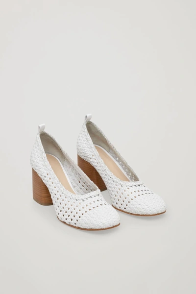 Cos Braided Leather Heels In White