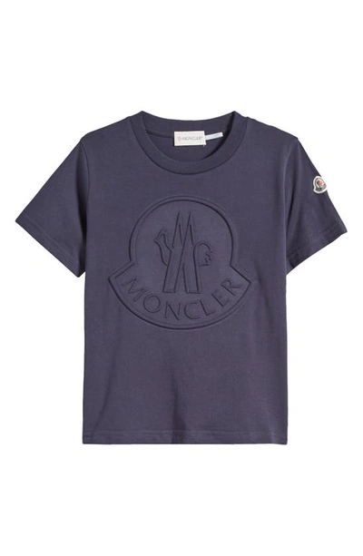 Moncler Kids' Logo Embossed Cotton T-shirt In Blue Navy