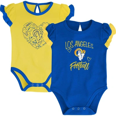 Outerstuff Babies' Newborn And Infant Boys And Girls Royal, Gold Los Angeles Rams Too Much Love Two-piece Bodysuit Set In Royal,gold
