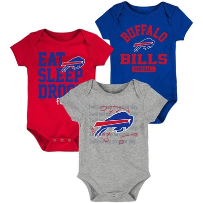 Outerstuff Babies' Newborn And Infant Boys And Girls Royal, Red Buffalo Bills Eat Sleep Drool Football Three-piece Body In Royal,red