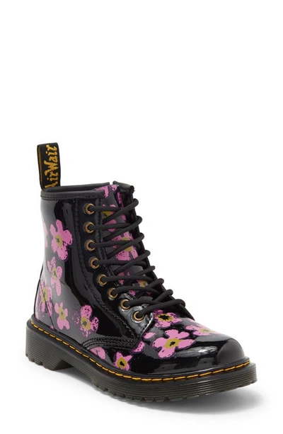 Dr. Martens' Junior 1460 Pansy Patent Leather Lace Up Boots In Schwarz