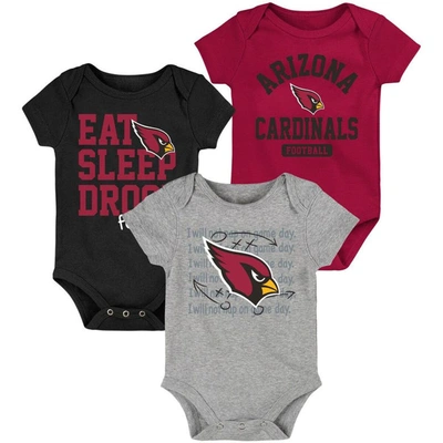 Outerstuff Babies' Newborn And Infant Boys And Girls Cardinal, Black, Gray Arizona Cardinals Eat Sleep Drool Football T In Cardinal,black,gray