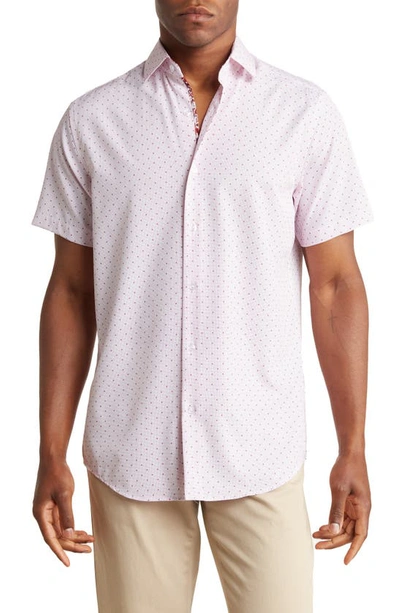 Tom Baine Slim Fit Performance Short Sleeve Button-up Shirt In Light Pink White