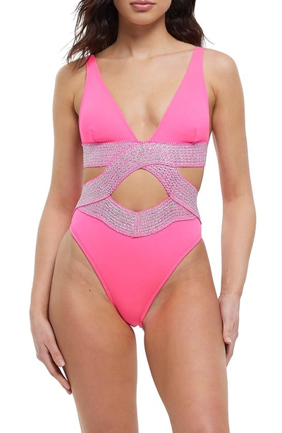River Island Metallic Wrap Swimsuit In Pink