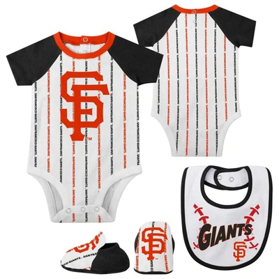 Outerstuff Babies' Newborn And Infant Boys And Girls White San Francisco Giants Three-piece Play Ball Raglan Bodysuit,