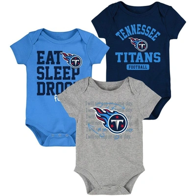 Outerstuff Babies' Newborn And Infant Boys And Girls Navy, Light Blue Tennessee Titans Eat Sleep Drool Football Three-p In Navy,light Blue