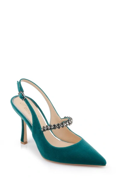 Jewel Badgley Mischka Verena Slingback Pointed Toe Pump In Imperial Green Velvet