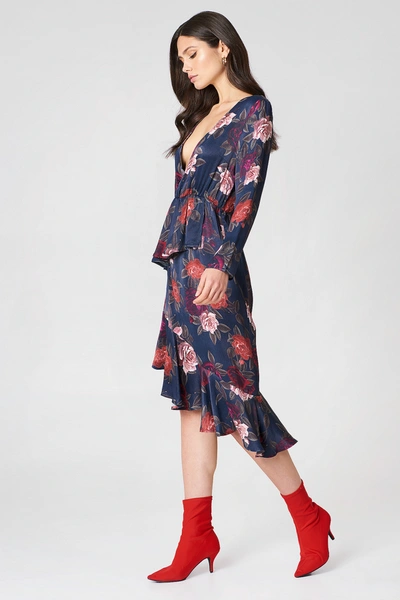 Na-kd Frill Detail Long Sleeve Dress - Multicolor In Dark Rose